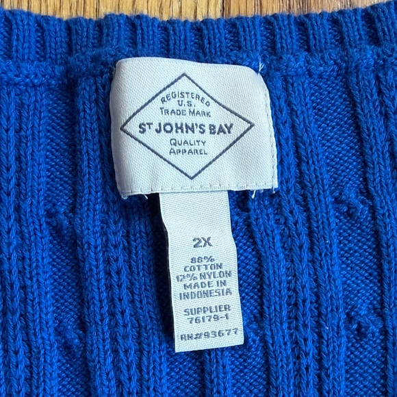 Blue Cable Knit V-Neck Sweater 2X NEW - Picture 2 of 6